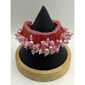 Pink Pearl Cha-Cha Bracelet Beaded Cluster Statement Jewelry